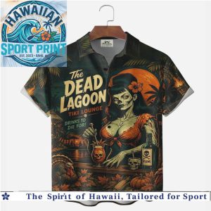 Dead Lagoon Tiki Lounge Zombie Pinup Scary Halloween Hawaiian Shirt