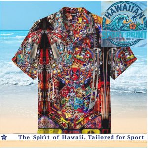 Deadpool Comic Book Pinball Machine Graphic Action Hawaiian Shirt