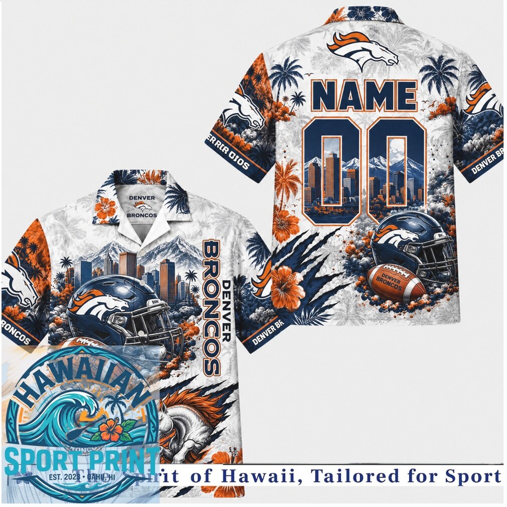 Denver Broncos Football Team Mascot Skyline Aloha Hawaiian Shirt Denver Broncos Football Team Mascot Skyline Aloha Hawaiian Shirt