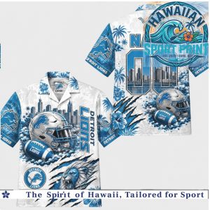 Detroit Lions Football Team Mascot Skyline Aloha Hawaiian Shirt