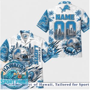 Detroit Lions Football Team Mascot Skyline Aloha Hawaiian Shirt