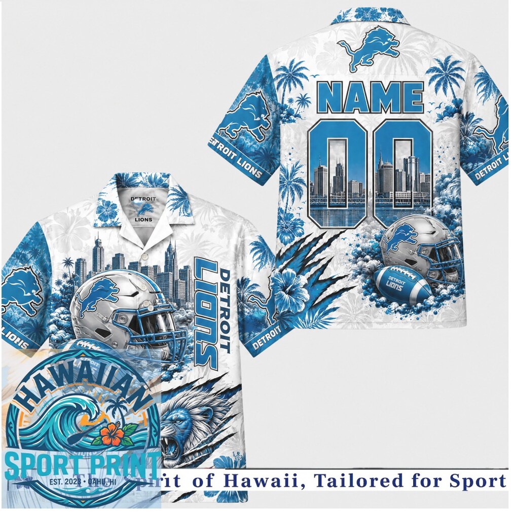Detroit Lions Football Team Mascot Skyline Aloha Hawaiian Shirt Detroit Lions Football Team Mascot Skyline Aloha Hawaiian Shirt