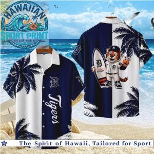 Detroit Tigers Mascot Surfing Summer Tropical Hawaiian Shirt