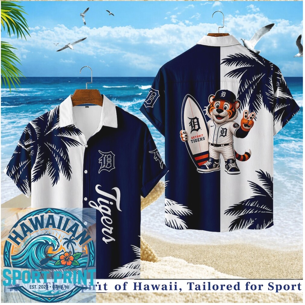 Detroit Tigers Mascot Surfing Summer Tropical Hawaiian Shirt Detroit Tigers Mascot Surfing Summer Tropical Hawaiian Shirt