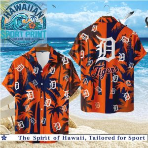 Detroit Tigers Orange Palm Tree Tropical Summer Hawaiian Shirt