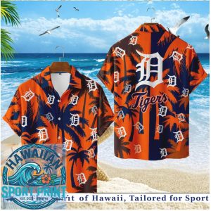 Detroit Tigers Orange Palm Tree Tropical Summer Hawaiian Shirt