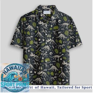 Dinosaur Skeletons Fossils Tropical Leaves Jurassic Style Hawaiian Shirt