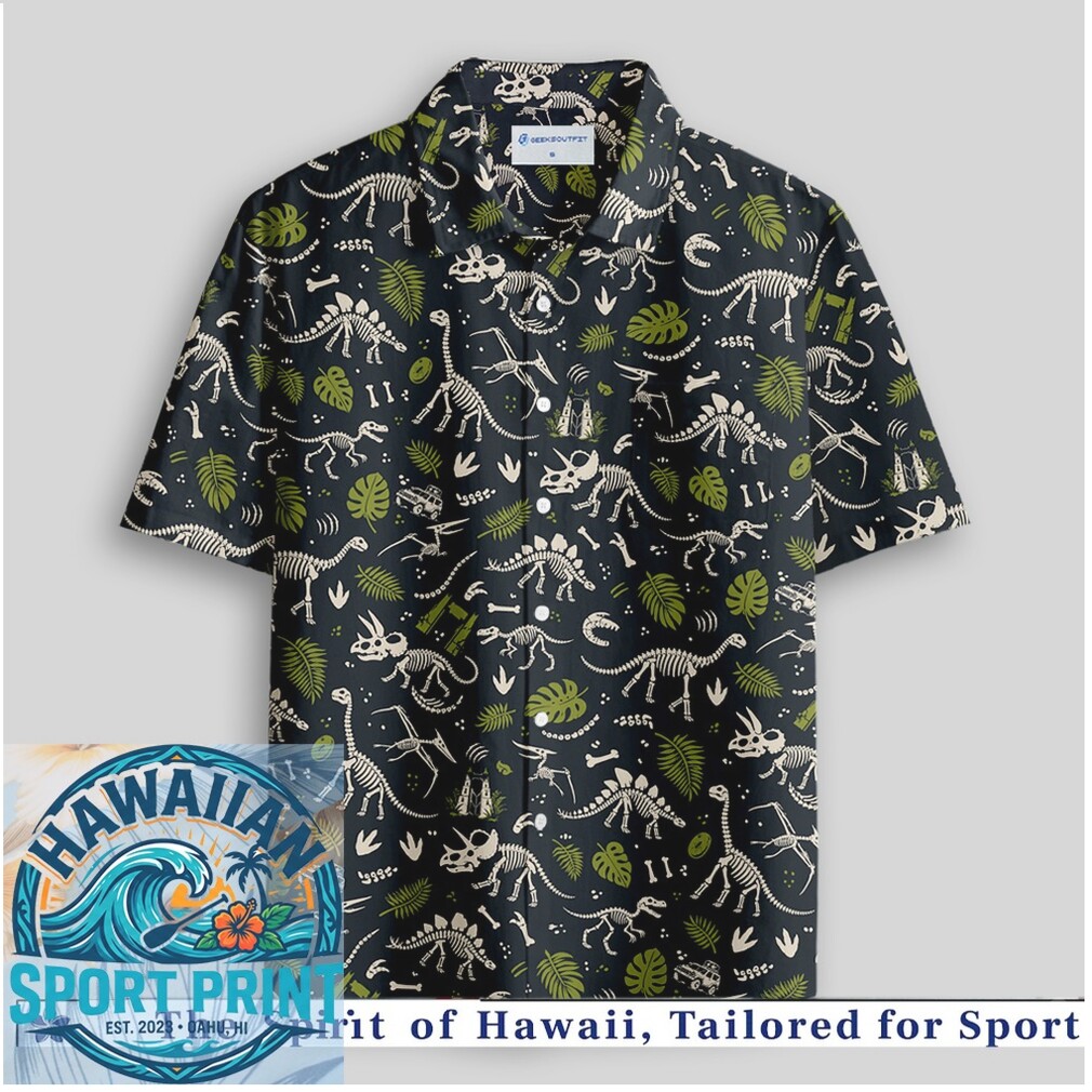 Dinosaur Skeletons Fossils Tropical Leaves Jurassic Style Hawaiian Shirt Dinosaur Skeletons Fossils Tropical Leaves Jurassic Style Hawaiian Shirt