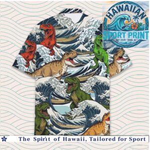 Dinosaur T Rex Great Wave Japanese Art Vintage Hawaiian Shirt