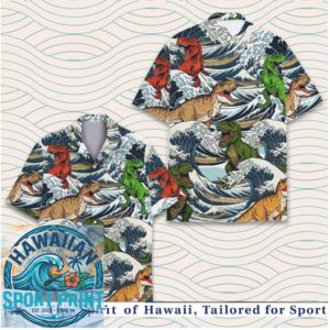 Dinosaur T Rex Great Wave Japanese Art Vintage Hawaiian Shirt