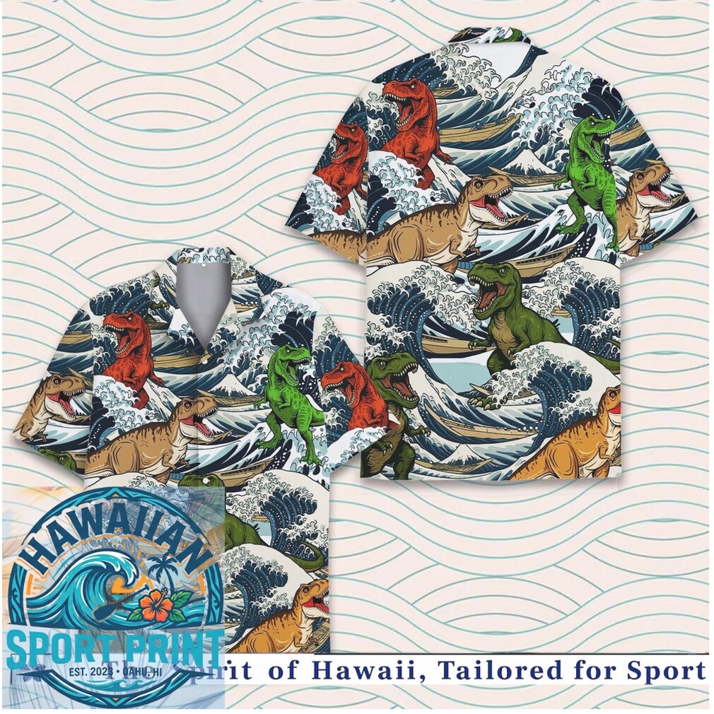 Dinosaur T Rex Great Wave Japanese Art Vintage Hawaiian Shirt Dinosaur T Rex Great Wave Japanese Art Vintage Hawaiian Shirt