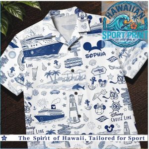 Disney Cruise Line Mickey Mouse Nautical Blue Toile Hawaiian Beach Shirt