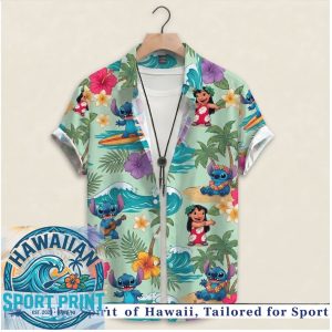 Disney Lilo Stitch Tropical Surf Flowers Aloha Beach Hawaiian Shirt