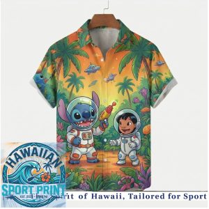 Disney Stitch Astronaut Space Explorer Sci Fi Tropical Vacation Hawaiian Shirt