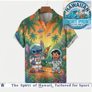 Disney Stitch Astronaut Space Explorer Sci Fi Tropical Vacation Hawaiian Shirt
