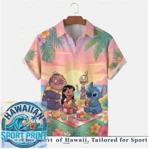 Disney Stitch Beach Picnic Friends Tropical Vacation Summer Hawaiian Shirt