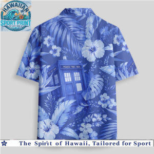 Doctor Who TARDIS Blue Tropical Hibiscus Floral Hawaiian Shirt