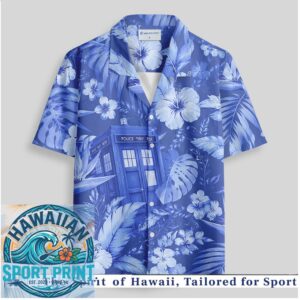 Doctor Who TARDIS Blue Tropical Hibiscus Floral Hawaiian Shirt
