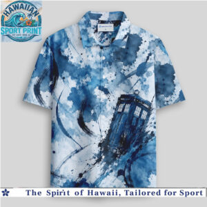 Doctor Who TARDIS Blue Watercolor Splatter Sci Fi Hawaiian Shirt
