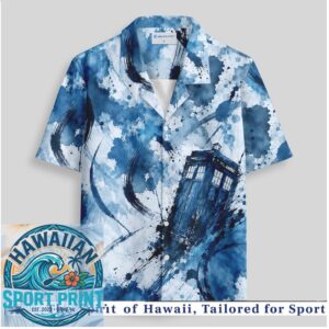 Doctor Who TARDIS Blue Watercolor Splatter Sci Fi Hawaiian Shirt