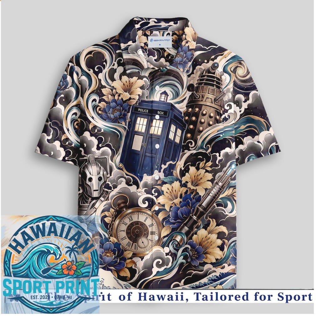 Doctor Who TARDIS Dalek Cyberman Japanese Waves Sci Fi Hawaiian Shirt Doctor Who TARDIS Dalek Cyberman Japanese Waves Sci Fi Hawaiian Shirt
