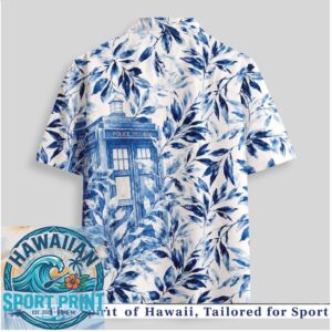 Doctor Who TARDIS Police Box Blue Floral Botanical Hawaiian Shirt