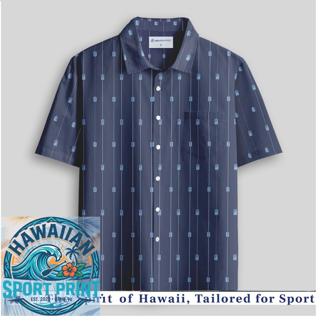 Doctor Who TARDIS Police Box Blue Stripes Minimalist Hawaiian Shirt Doctor Who TARDIS Police Box Blue Stripes Minimalist Hawaiian Shirt