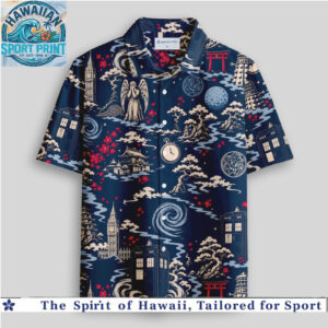 Doctor Who TARDIS Weeping Angel Japanese Ukiyo e Sci Fi Hawaiian Shirt