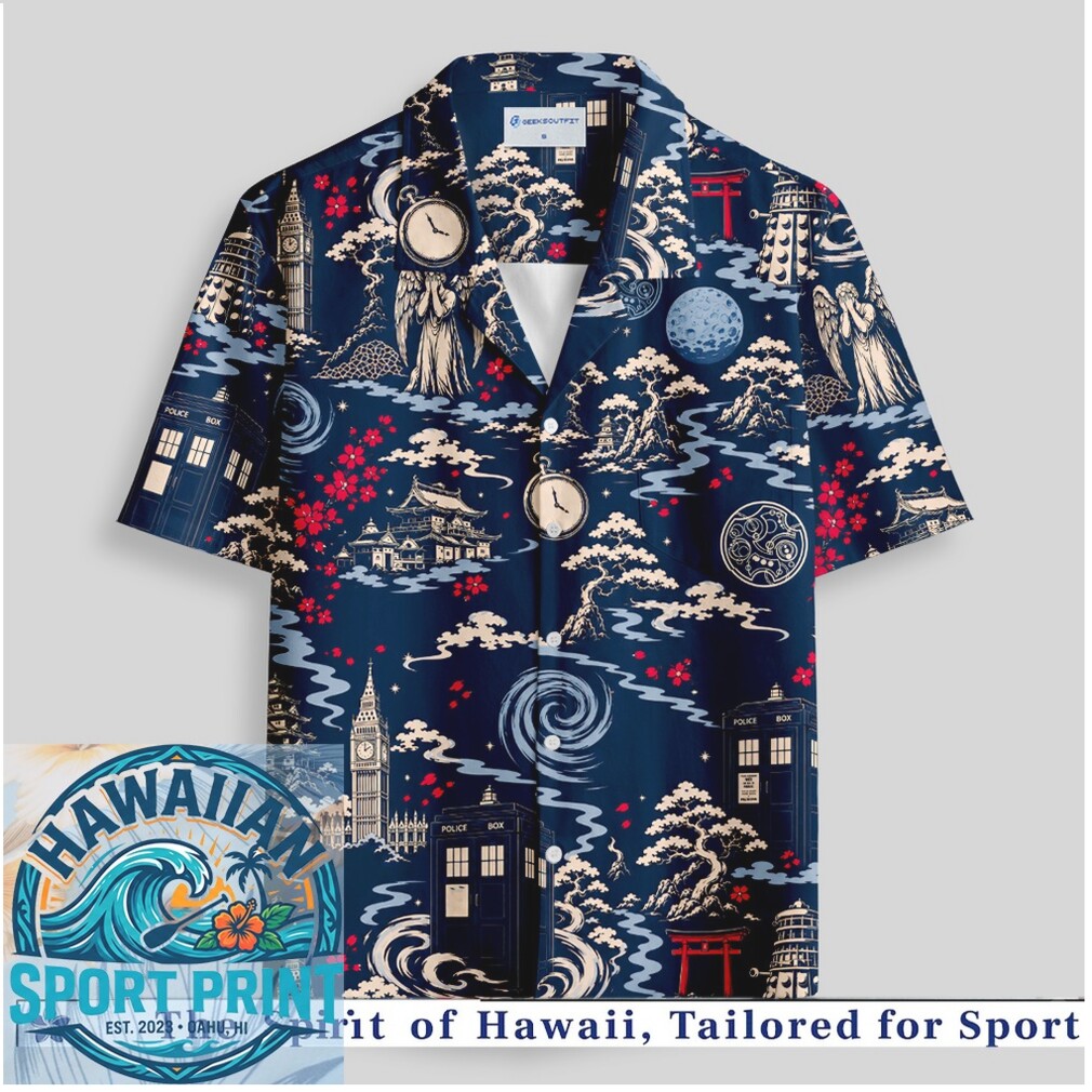 Doctor Who TARDIS Weeping Angel Japanese Ukiyo e Sci Fi Hawaiian Shirt Doctor Who TARDIS Weeping Angel Japanese Ukiyo e Sci Fi Hawaiian Shirt