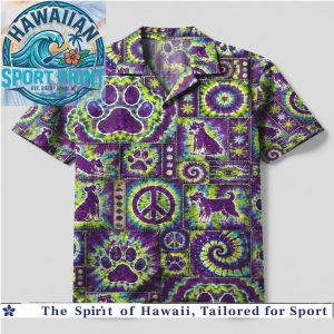 Dog Paw Print Peace Sign Tie Dye Hippie Summer Hawaiian Shirt
