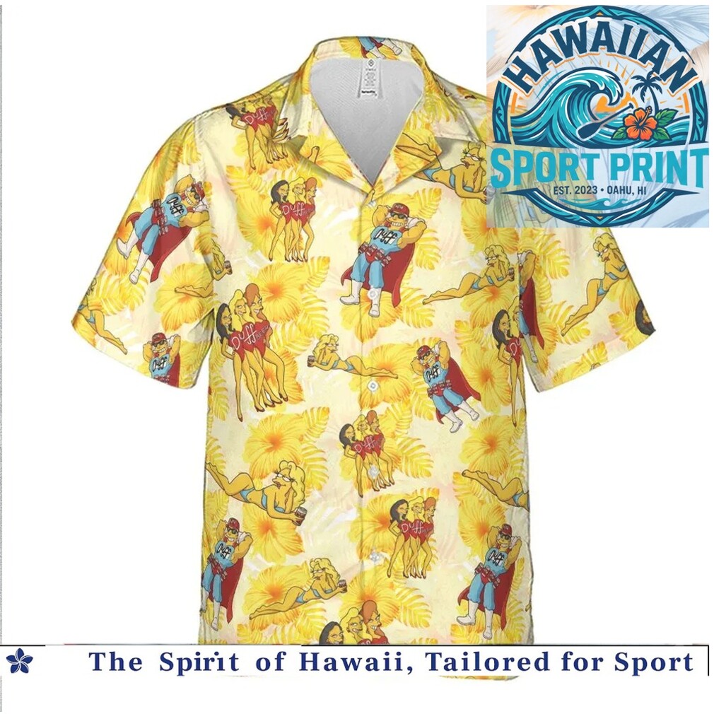 Duff Man Simpsons Beer Logo Tropical Yellow Hawaiian Shirt Duff Man Simpsons Beer Logo Tropical Yellow Hawaiian Shirt
