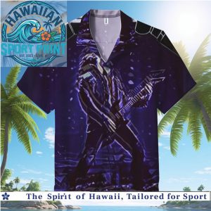 Electric Guitarist Shredding Solo Rock Music Purple Hawaiian Shirt