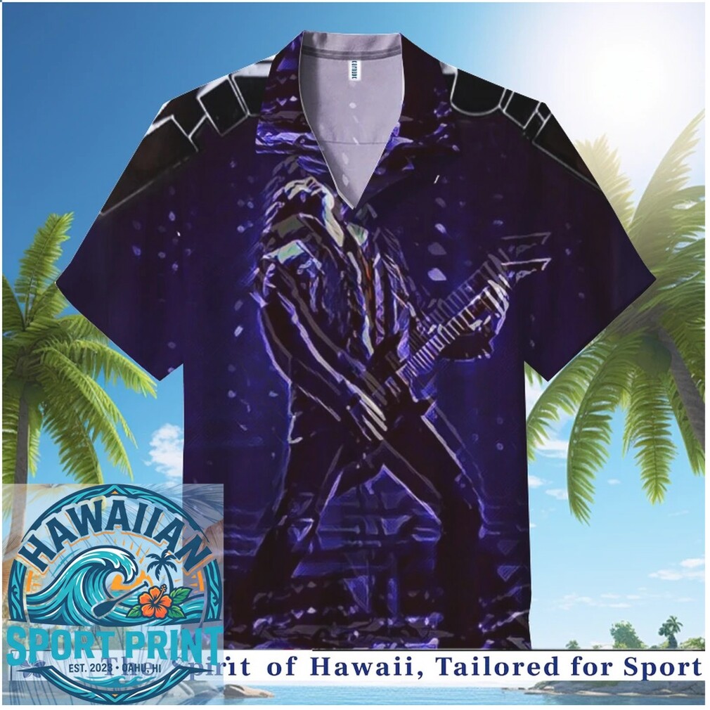 Electric Guitarist Shredding Solo Rock Music Purple Hawaiian Shirt Electric Guitarist Shredding Solo Rock Music Purple Hawaiian Shirt