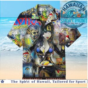 Elvira Mistress of the Dark Horror Monsters Hawaiian Shirt