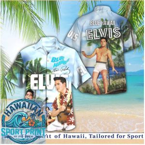 Elvis Presley Blue Hawaii Palm Trees Vintage Aloha Hawaiian Shirt