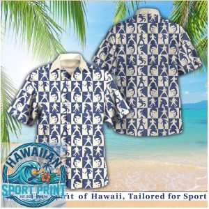 Elvis Presley Blue Silhouette Grid Retro Music Hawaiian Shirt