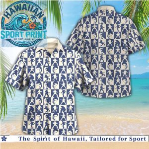 Elvis Presley Blue Silhouette Grid Retro Music Hawaiian Shirt