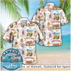 Elvis Presley Graceland Mansion Vintage Travel Collage Retro Hawaiian Shirt