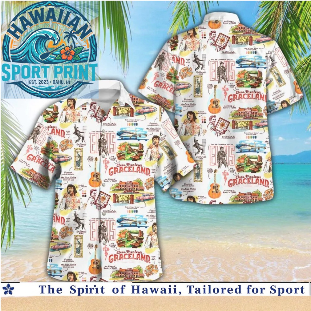 Elvis Presley Graceland Mansion Vintage Travel Collage Retro Hawaiian Shirt Elvis Presley Graceland Mansion Vintage Travel Collage Retro Hawaiian Shirt