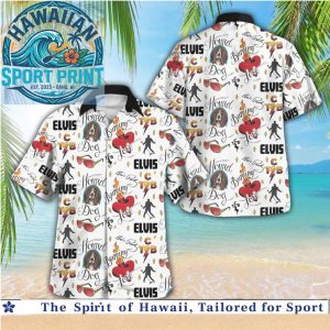 Elvis Presley Hound Dog Heart Music Notes Retro Hawaiian Shirt