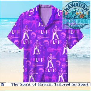 Elvis Presley King of Rock and Roll Purple Silhouette Hawaiian Shirt