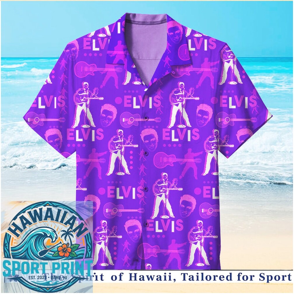Elvis Presley King of Rock and Roll Purple Silhouette Hawaiian Shirt Elvis Presley King of Rock and Roll Purple Silhouette Hawaiian Shirt
