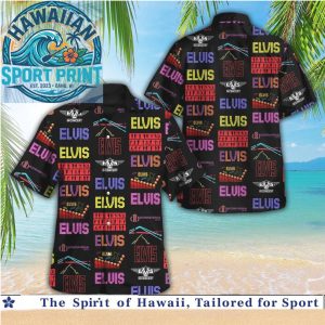 Elvis Presley Neon Typography Collage Rock Music Hawaiian Shirt
