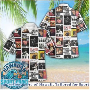 Elvis Presley Newspaper Record Cover Collage Vintage Hawaiian Shirt