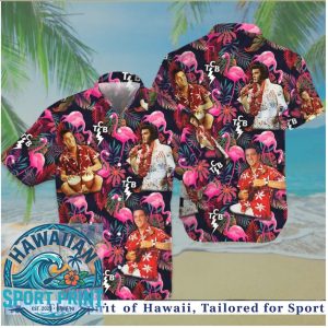 Elvis Presley Pink Flamingo TCB Aloha Tropical Summer Hawaiian Shirt