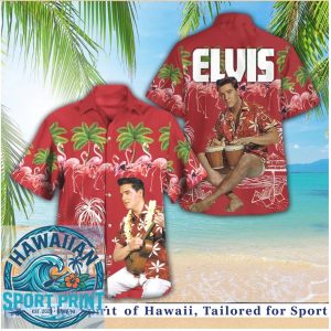 Elvis Presley Playing Bongos Palm Trees Tropical Summer Hawaiian Shirt