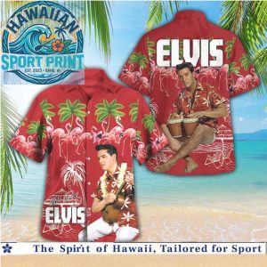 Elvis Presley Playing Bongos Palm Trees Tropical Summer Hawaiian Shirt