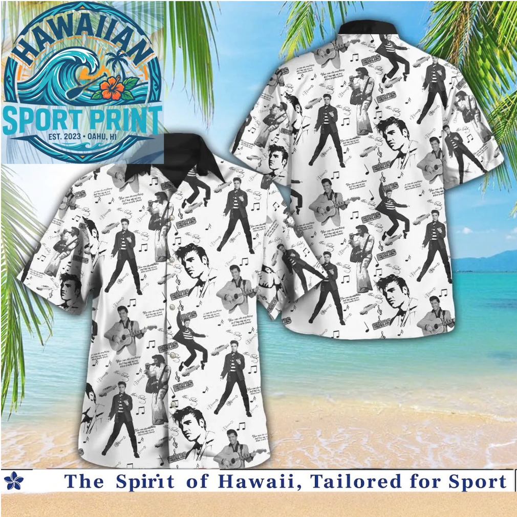 Elvis Presley Rock and Roll Black and White Hawaiian Shirt Elvis Presley Rock and Roll Black and White Hawaiian Shirt