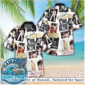 Elvis Presley Signature Photo Collage Golden Retro Hawaiian Shirt