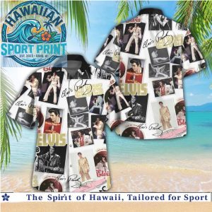 Elvis Presley Signature Photo Collage Golden Retro Hawaiian Shirt